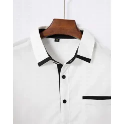 Outlet OUKU Men's Dress Shirt Casual Shirt Black White Light Green Burgundy Blue Long Sleeve Color Block Solid / Plain Color Turndown Wedding Vacation Button-Down Clothing Apparel Cotton Fashion Leisure