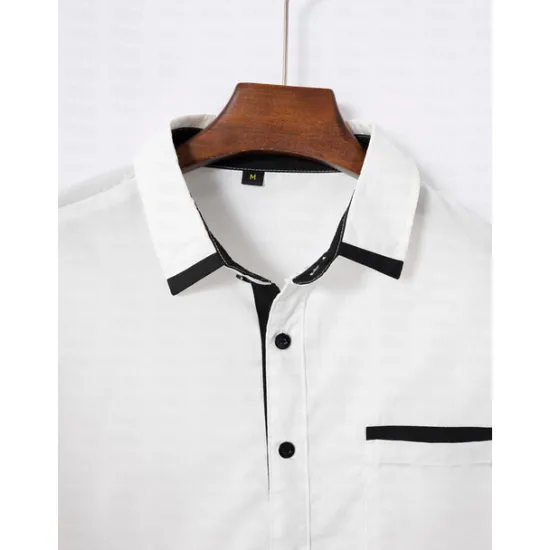 Outlet OUKU Men's Dress Shirt Casual Shirt Black White Light Green Burgundy Blue Long Sleeve Color Block Solid / Plain Color Turndown Wedding Vacation Button-Down Clothing Apparel Cotton Fashion Leisure