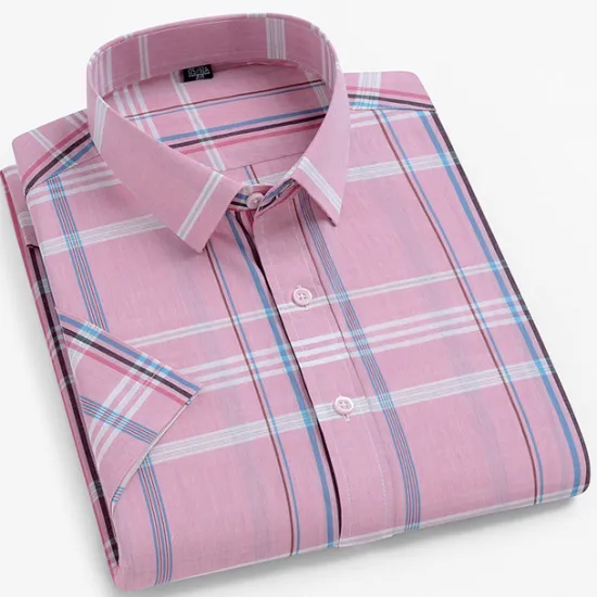 New OUKU Men's Dress Shirt Casual Shirt Plaid Check Shirt Graphic Prints Square Neck Light Yellow Light Pink Black / Gray White / Green Sea Blue Casual Daily Short Sleeve collared shirts Clothing Apparel