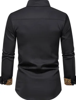 Sale OUKU Men's Dress Shirt Collared Shirt Button Up Shirt Leopard Wedding Daily White Navy Blue Long Sleeve All Seasons Clothing Apparel Black