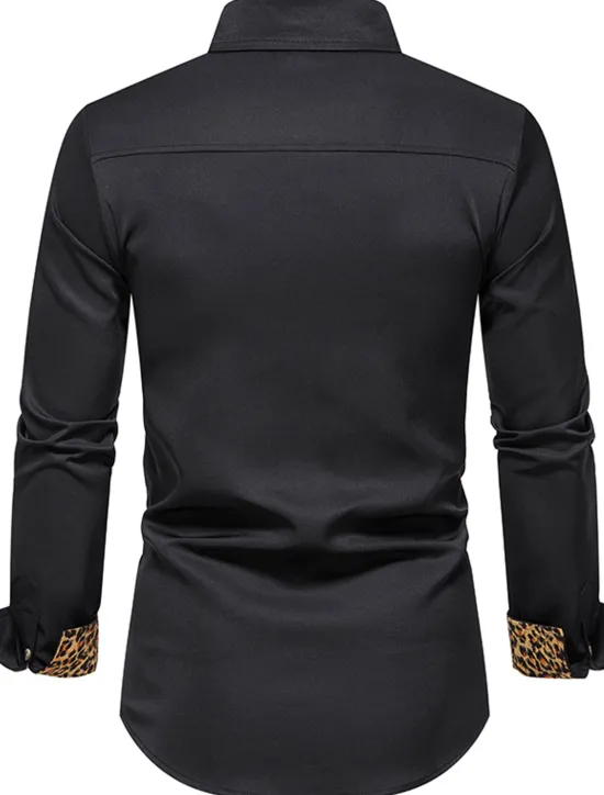 Sale OUKU Men's Dress Shirt Collared Shirt Button Up Shirt Leopard Wedding Daily White Navy Blue Long Sleeve All Seasons Clothing Apparel Black