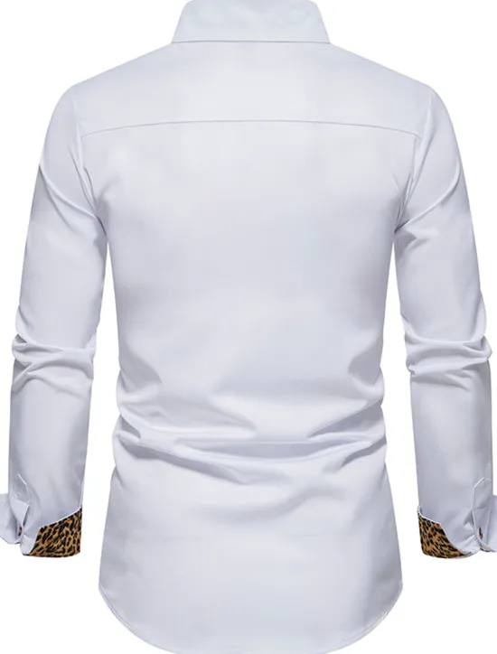 Sale OUKU Men's Dress Shirt Collared Shirt Button Up Shirt Leopard Wedding Daily White Navy Blue Long Sleeve All Seasons Clothing Apparel Black