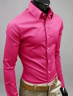 Best OUKU Men's Dress Shirt Collared Shirt Button Up Shirt Plain Formal Wedding Black White Yellow Pink Long Sleeve Shirt Collar Clothing Apparel