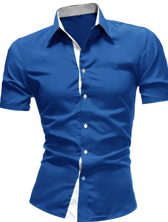 Hot OUKU Men's Dress Shirt Collared Shirt Button Up Shirt Plain Wedding Work Navy Black Red White Blue Short Sleeve Collar Clothing Apparel