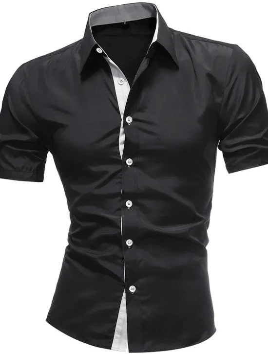 Hot OUKU Men's Dress Shirt Collared Shirt Button Up Shirt Plain Wedding Work Navy Black Red White Blue Short Sleeve Collar Clothing Apparel