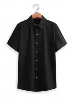 Hot OUKU Men's Dress Shirt Collared Shirt Button Up Shirt Plain Wedding Work Navy Black Red White Blue Short Sleeve Collar Clothing Apparel