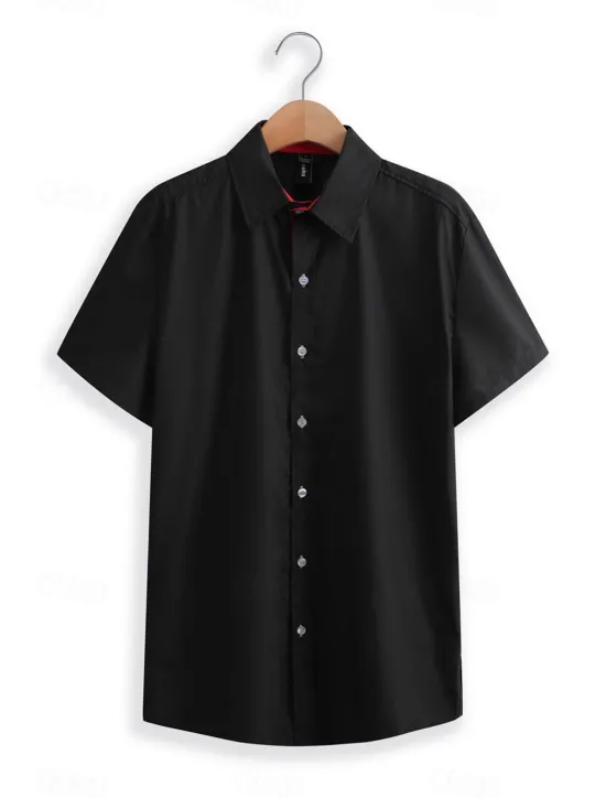 Hot OUKU Men's Dress Shirt Collared Shirt Button Up Shirt Plain Wedding Work Navy Black Red White Blue Short Sleeve Collar Clothing Apparel