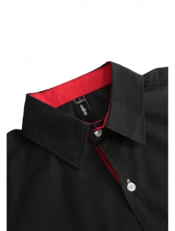 Hot OUKU Men's Dress Shirt Collared Shirt Button Up Shirt Plain Wedding Work Navy Black Red White Blue Short Sleeve Collar Clothing Apparel