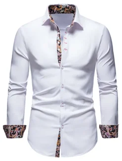 OUKU Men's Dress Shirt Collared Shirt Button Up Shirt Abstract Wedding Daily Black White Wine Navy Blue Long Sleeve Clothing Apparel