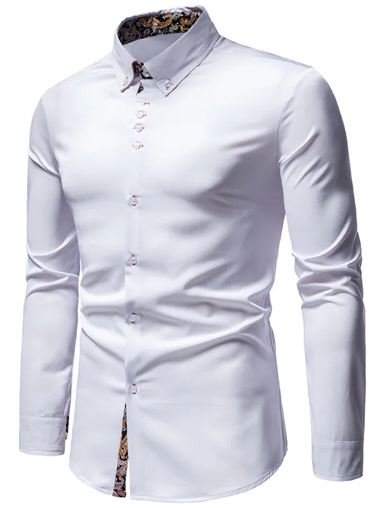 OUKU Men's Dress Shirt Collared Shirt Button Up Shirt Abstract Wedding Daily Black White Wine Navy Blue Long Sleeve Clothing Apparel