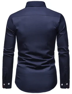 OUKU Men's Dress Shirt Collared Shirt Button Up Shirt Abstract Wedding Daily Black White Wine Navy Blue Long Sleeve Clothing Apparel