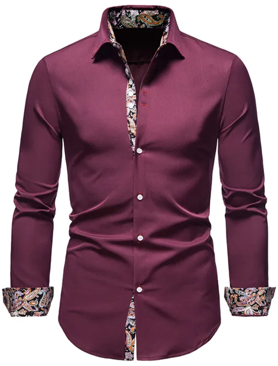 OUKU Men's Dress Shirt Collared Shirt Button Up Shirt Abstract Wedding Daily Black White Wine Navy Blue Long Sleeve Clothing Apparel