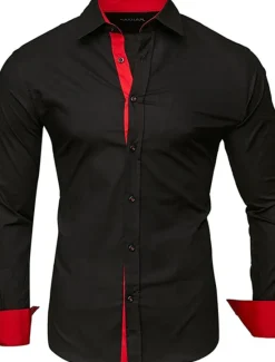 New OUKU Men's Dress Shirt Collared Shirt Button Up Shirt Club Collared Shirt Plain Wedding Work Black White Red Navy Blue Long Sleeve Collar Spring Fall Clothing Apparel