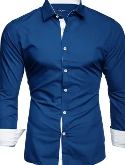 New OUKU Men's Dress Shirt Collared Shirt Button Up Shirt Club Collared Shirt Plain Wedding Work Black White Red Navy Blue Long Sleeve Collar Spring Fall Clothing Apparel