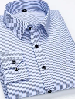 OUKU Men's Dress Shirt Collared Shirt Button Up Shirt Curve Wedding Party Navy Blue Royal Blue Blue Purple Long Sleeve Collar All Seasons Clothing Apparel Button-Down