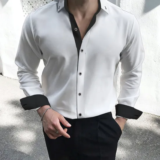 OUKU Men's Dress Shirt Collared Shirt Button Up Shirt Plain Wedding Valentine's Day Black White Red Navy Blue Long Sleeve Collar Summer Spring Clothing Apparel Patchwork