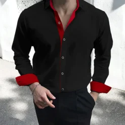 OUKU Men's Dress Shirt Collared Shirt Button Up Shirt Plain Wedding Valentine's Day Black White Red Navy Blue Long Sleeve Collar Summer Spring Clothing Apparel Patchwork