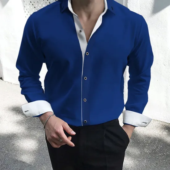 OUKU Men's Dress Shirt Collared Shirt Button Up Shirt Plain Wedding Valentine's Day Black White Red Navy Blue Long Sleeve Collar Summer Spring Clothing Apparel Patchwork