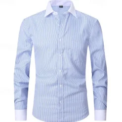 Outlet OUKU Men's Dress Shirt French Cuff Shirt Collared Shirt Striped Wedding Work Maroon Light Blue Black Blue Long Sleeve Turndown Spring, Fall, Winter, Summer Clothing Apparel Button-Down