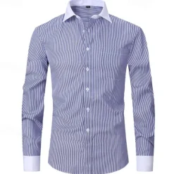 Outlet OUKU Men's Dress Shirt French Cuff Shirt Collared Shirt Striped Wedding Work Maroon Light Blue Black Blue Long Sleeve Turndown Spring, Fall, Winter, Summer Clothing Apparel Button-Down