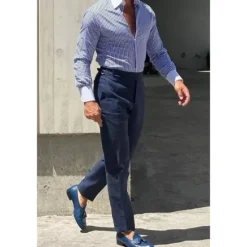 Outlet OUKU Men's Dress Shirt French Cuff Shirt Collared Shirt Striped Wedding Work Maroon Light Blue Black Blue Long Sleeve Turndown Spring, Fall, Winter, Summer Clothing Apparel Button-Down