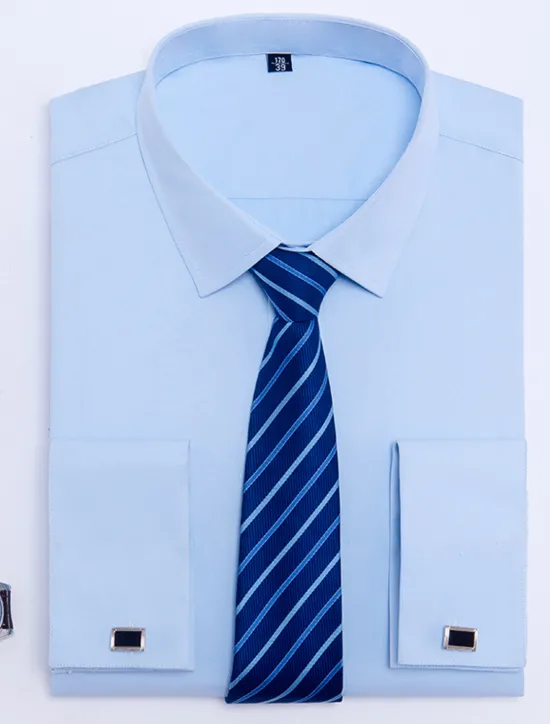 Discount OUKU Men's Dress Shirt French Cuff Shirt Collared Shirt Button Up Shirt Plain Wedding Party White Pink Blue Long Sleeve Turndown Spring, Fall, Winter, Summer Clothing Apparel Collared Shirts