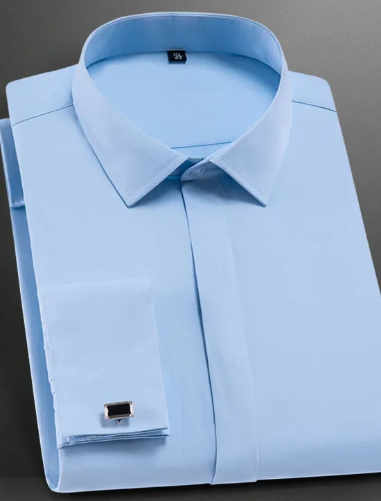 Discount OUKU Men's Dress Shirt French Cuff Shirt Collared Shirt Button Up Shirt Plain Wedding Party White Pink Blue Long Sleeve Turndown Spring, Fall, Winter, Summer Clothing Apparel Collared Shirts