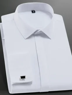 Discount OUKU Men's Dress Shirt French Cuff Shirt Collared Shirt Button Up Shirt Plain Wedding Party White Pink Blue Long Sleeve Turndown Spring, Fall, Winter, Summer Clothing Apparel Collared Shirts