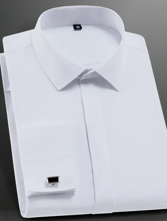 Discount OUKU Men's Dress Shirt French Cuff Shirt Collared Shirt Button Up Shirt Plain Wedding Party White Pink Blue Long Sleeve Turndown Spring, Fall, Winter, Summer Clothing Apparel Collared Shirts