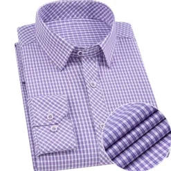 Sale OUKU Men's Dress Shirt Lattice Wedding Outdoor Blue Purple Long Sleeve Turndown Summer Spring & Summer Clothing Apparel Print