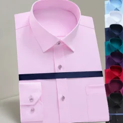 Clearance OUKU Men's Dress Shirt Light Pink Black White Long Sleeve Plain Turndown Spring & Fall Office / Career Business Clothing Apparel