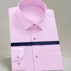 Clearance OUKU Men's Dress Shirt Light Pink Black White Long Sleeve Plain Turndown Spring & Fall Office / Career Business Clothing Apparel