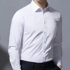 Clearance OUKU Men's Dress Shirt Light Pink Black White Long Sleeve Plain Turndown Spring & Fall Office / Career Business Clothing Apparel