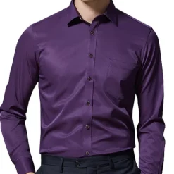Clearance OUKU Men's Dress Shirt Light Pink Black White Long Sleeve Plain Turndown Spring & Fall Office / Career Business Clothing Apparel