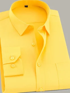 OUKU Men's Dress Shirt Non Iron Shirt Tuxedo Shirts Solid / Plain Color Wedding Office & Career Black White Yellow Pink Long Sleeve Shirt Collar All Seasons Clothing Apparel Print