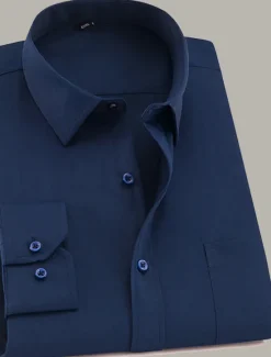 OUKU Men's Dress Shirt Non Iron Shirt Tuxedo Shirts Solid / Plain Color Wedding Office & Career Black White Yellow Pink Long Sleeve Shirt Collar All Seasons Clothing Apparel Print