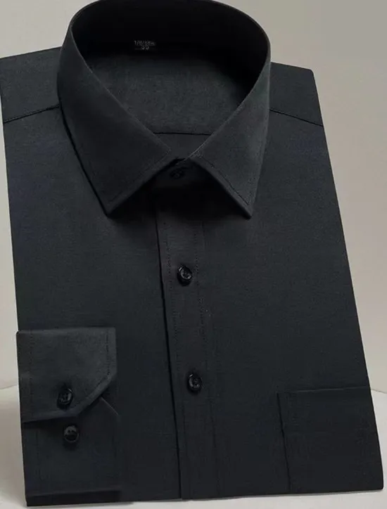 OUKU Men's Dress Shirt Non Iron Shirt Tuxedo Shirts Solid / Plain Color Wedding Office & Career Black White Yellow Pink Long Sleeve Shirt Collar All Seasons Clothing Apparel Print