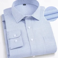Best OUKU Men's Dress Shirt Non Iron Shirt Plaid Shirt Stretch Wedding Outdoor Light Blue Black Pink Blue Long Sleeve Collar Summer Spring Clothing Apparel