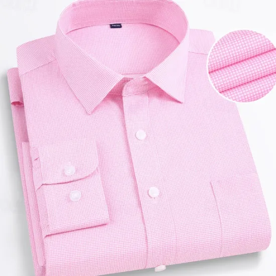 Best OUKU Men's Dress Shirt Non Iron Shirt Plaid Shirt Stretch Wedding Outdoor Light Blue Black Pink Blue Long Sleeve Collar Summer Spring Clothing Apparel