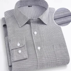 Best OUKU Men's Dress Shirt Non Iron Shirt Plaid Shirt Stretch Wedding Outdoor Light Blue Black Pink Blue Long Sleeve Collar Summer Spring Clothing Apparel
