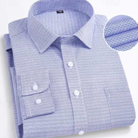 Best OUKU Men's Dress Shirt Non Iron Shirt Plaid Shirt Stretch Wedding Outdoor Light Blue Black Pink Blue Long Sleeve Collar Summer Spring Clothing Apparel