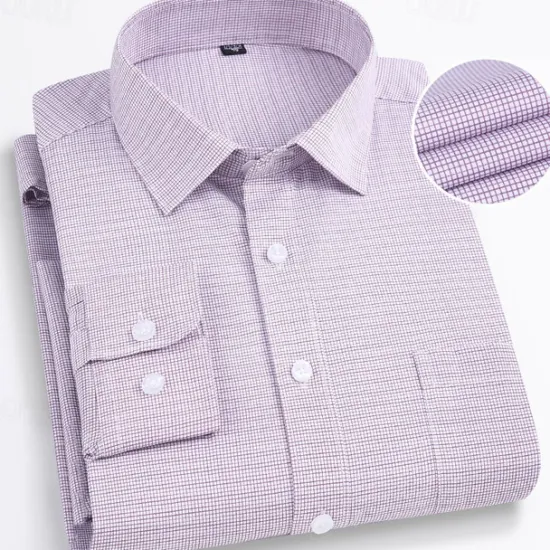 Best OUKU Men's Dress Shirt Non Iron Shirt Plaid Shirt Stretch Wedding Outdoor Light Blue Black Pink Blue Long Sleeve Collar Summer Spring Clothing Apparel