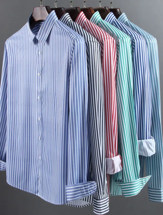 Sale OUKU Men's Dress Shirt Non Iron Shirt Stripe Wedding Vacation Black Light Green Red Royal Blue Long Sleeve Turndown All Seasons Clothing Apparel Button-Down