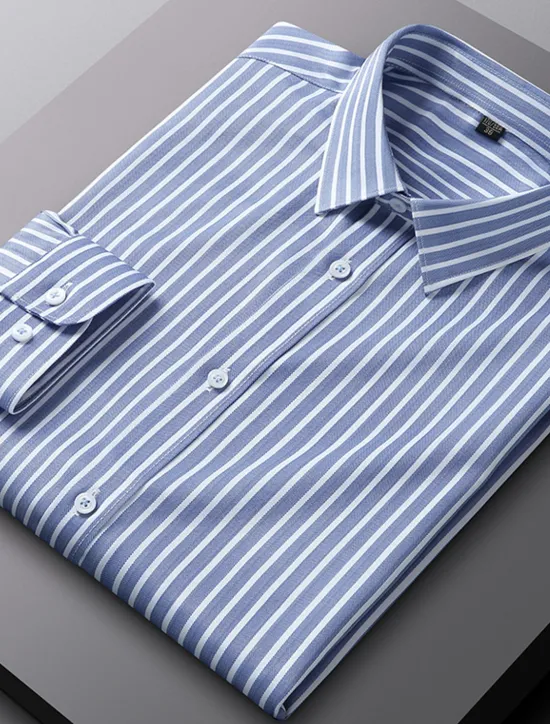 Sale OUKU Men's Dress Shirt Non Iron Shirt Stripe Wedding Vacation Black Light Green Red Royal Blue Long Sleeve Turndown All Seasons Clothing Apparel Button-Down