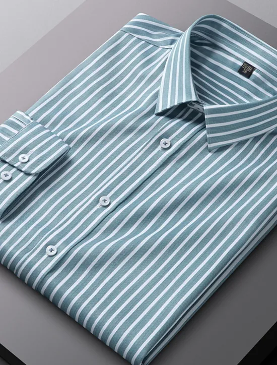 Sale OUKU Men's Dress Shirt Non Iron Shirt Stripe Wedding Vacation Black Light Green Red Royal Blue Long Sleeve Turndown All Seasons Clothing Apparel Button-Down