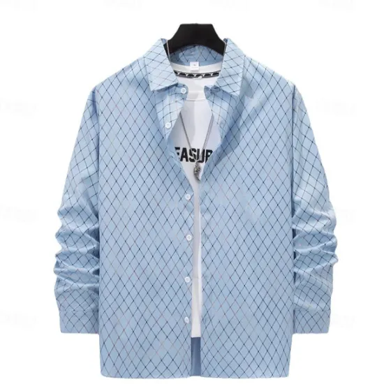 OUKU Men's Dress Shirt Non Iron Shirt Wedding Outdoor Light Blue Black White Red Long Sleeve Turndown Summer Spring Clothing Apparel