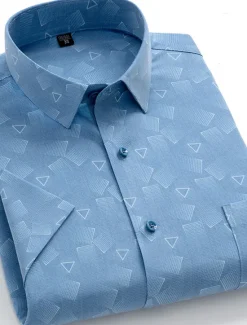 Sale OUKU Men's Dress Shirt Non Iron Shirt Stripes and Plaid Wedding Office & Career Light Blue Light Green Pink Navy Blue Short Sleeve Turndown All Seasons Clothing Apparel