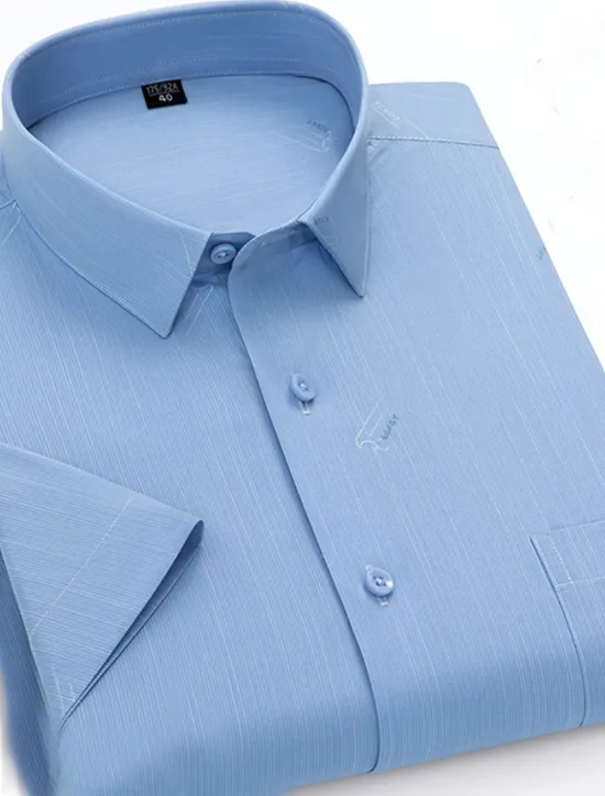 Sale OUKU Men's Dress Shirt Non Iron Shirt Stripes and Plaid Wedding Office & Career Light Blue Light Green Pink Navy Blue Short Sleeve Turndown All Seasons Clothing Apparel