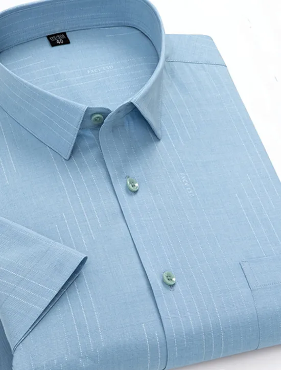 Sale OUKU Men's Dress Shirt Non Iron Shirt Stripes and Plaid Wedding Office & Career Light Blue Light Green Pink Navy Blue Short Sleeve Turndown All Seasons Clothing Apparel