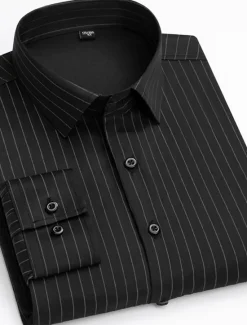 Online OUKU Men's Dress Shirt Non Iron Shirt Stripes and Plaid Wedding Office & Career Black White Light Green Wine Long Sleeve Turndown All Seasons Clothing Apparel